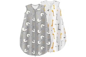 Yukkidds Baby Summer Sleeping Bag, 100% Cotton Summer Sleeping Bag, 0.5 Togs, 0-6 Months, Newborn Sleeping Bag for Little Boys and Girls, Pack of 2, Grey Unicorn