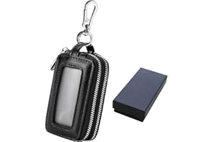 CHEVVY Schlüsseltasche Leder Autoschlüssel Tasche Schlüsseletui Schlüsseltasche Rindsleder Tragbares Echt Leder Autoschlüssel mit Reißverschluss und Karabiner Schwarz Geschenkbox