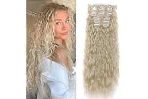 Gairyan Extensiones de Clip de Pelo 6 Piezas 50cm Extensiones de Cabello con Clips Postizo Sintético Rizado Ondulado Largo para Mujeres - Rubia platino