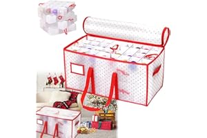 BONJUME Caja de Almacenamiento Para Adornos Navideños Con Separadores Ajustables - Capacidad Para 128 Adornos