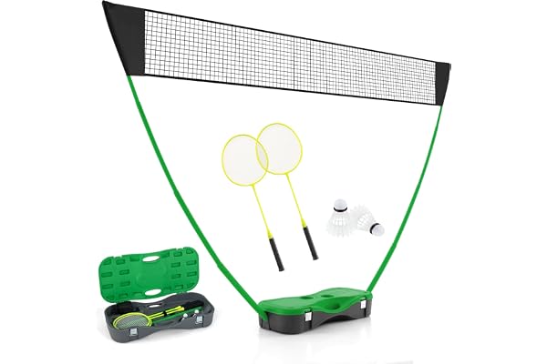 COSTWAY Badminton Set Complet Portable 270 x 160 cm, Kit Badminton avec Filet en PE 2 Raquettes et 2 Volants Boîte de Rangement, Jeu d'Extérieur pour Plage Jardin Cour