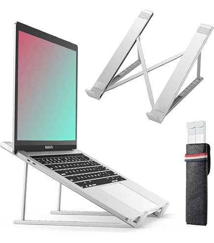 Support Pour Ordinateur Portable Réglable Lauviomify - Aluminium Pliable - Stable Pour PC 10 à 16 Pouces - Bureau Et Voyage