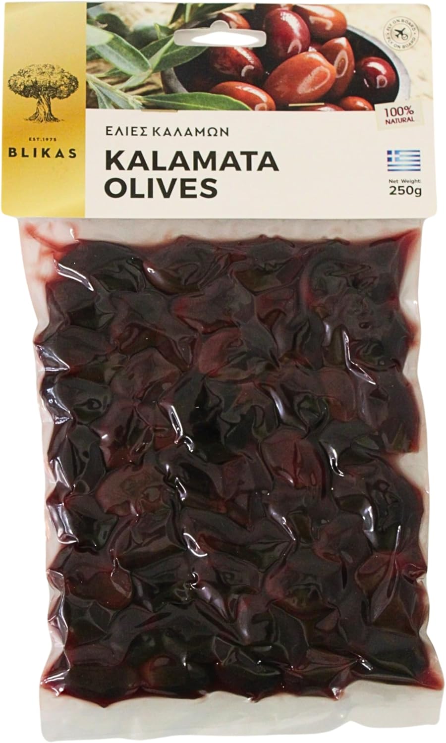 Blikas Aceitunas Negras Kalamata Griegas (2 x 250 g) – Total 500 g – Sabor Mediterráneo Auténtico – Sin Conservantes – Snack Gourmet Natural