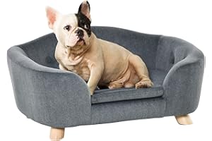 PawHut Dog Sofa Bed Pet Chair Couch with Water Resistant Fabric, Kitten Lounge with Soft Cushion, Wooden Frame for Mini Size Dogs - Grey