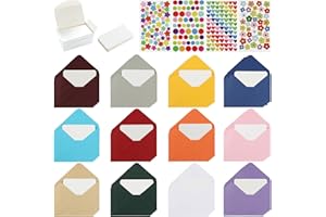 Lvjkes Mini Enveloppe, 72 Pièces Multi Couleur Mini Enveloppes 100 Pièces Cartes Vierges Blanches et 4 Pièces Autocollants, pour Mariage de Cartes, Fournitures de Fête d Anniversaire
