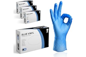 The Real Touch Disposable Gloves, Size L, Pack of 100 Powder Free, Latex Free,Blue Vinyl Gloves Comfortable Fit, Suitable for Food Handling, Cleaning & Multi-Purpose Use