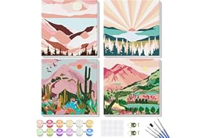 GHHKUD Kits de pintura por números para adultos principiantes, paquete de 4 lienzos de pintura por números para niños, pintura natural de montaña por números con marco de madera y velcro (8 x 8