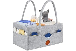 Maliton cesta organizadora bebe,cesta para bebé con asa,cesta cambiador bebe,organizador de pañales para bebé con divisores extraíbles,organizador bebe-Gris