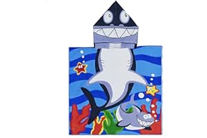 Ichigo Ichie Toalla con Capucha para Niños de 3 a 7 Años, Poncho de Playa Infantil 60 x 90 cm, Suave y Súper Absorbente, Ideal para Piscina, Playa y Baño, Diseño de Tiburón Oscuro