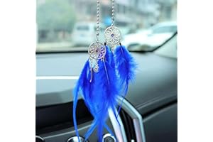 RYGRZJ Mini attrape-rêves à suspendre pour rétroviseur intérieur de voiture, décoration à suspendre, attrape-rêves bohème à suspendre, accessoires de pendentif en cristal, cadeau pour fille (bleu roi)