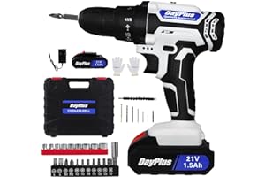 VickyHome 21V Cordless Power Drill Set, 2 Speed Electric Screwdriver Drill, 45NM Torque Battery Power Combi Drill, LED Work Light, Spirit Level, 3/8" Keyless Chuck, 26PCS Drill Bits, Carry Case