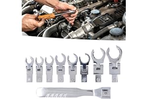 RANKOMU Jeu de Clés À Ouverture Flexible, 1x Poignée + 8x Adaptateur D'Entraînement Flexible À 180 ° 9mm 10mm 11mm 12mm 13mm 14mm 17mm 19mm Clé À Douille Remplaçable, pour Voiture de Réparation de Tubes
