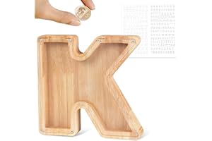 LEcylankEr Tirelire pour Enfants Tirelire Personnalisée avec Lettres de A à Z Tirelire en Bois Transparente avec Lettres Décoration Tirelire Créative Cadeaux pour Anniversaire,Noël,Thanksgiving (K)
