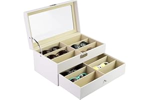 Grinscard Brillenbox zur Aufbewahrung von 12 Brillen - Schwarz/Weiß ca. 34 x 19 x 16 cm - Sonnenbrillen Präsentation Showcase