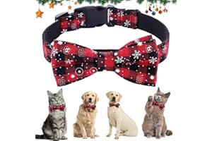 LYNBLY Collare Natalizio per Cani e Gatti, con Papillon Collare per Cani, Collari Natalizi per Animali Domestici, Regolabile Natale Collare per Cani di Piccola Taglia Medio Grande Grande Gatti (XL)