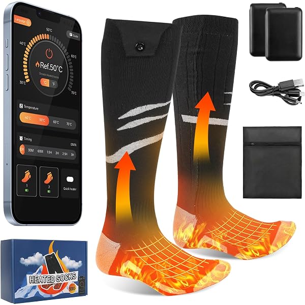 Calze Riscaldate Per Uomini E Donne Con Controllo Trame App Con La Scatola Della Batteria, Ideale Per Ciclismo, Sci, Escursionismo & Sport Invernali | SHEIN ALIA