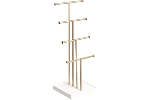 Amazon Basics Stojak na biżuterię, drzewo, 4 poziomy, biały/mosiądz