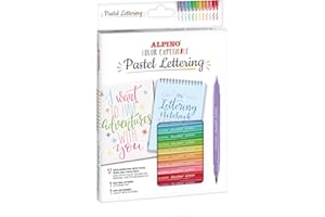 Alpino - Kit Pastel Lettering 12 Rotuladores Dual Artist, 1 Libreta de Lettering y 1 Guía con Patrones | Diversidad de Colores | Creatividad sin Límites | Lettering creativo