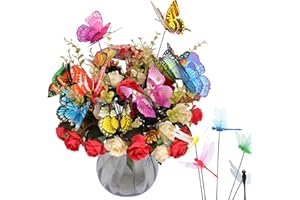 YNKKVRE Garden Butterflies Stakes, 25 Pieces Colorful Butterflies Dragonflies Patio Ornaments on Sticks, Garden Ornaments Outdoor, for Home DIY Bedroom Party Decor