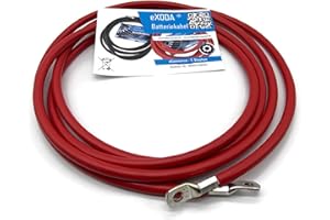 Exoda câble de batterie 25 mm² 300cm avec cosses M8 rouges flexibles de haute qualité 99 pourcent de cuivre idéal pour voiture bateau moto applications variées.