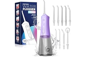 JTF Irrigatore Orale Senza Fili, Portatile Idropulsore Dentale Professionale Ricaricabile, 4 Modalità e 9 ugelli e Capacità 300ML Elettrico Water Flosser Impermeabile IPX7 per Viaggi a Casa(Viola)