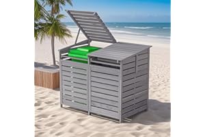 Warmiehomy 2 Wheelie Bin Storage 2 x 240L Wooden Bin Storage for Wheelie Bins, Wooden Recycling Bins Store Outdoor, 1 CM Thick Wood Board, 149 x 86 x 122.5 CM, Grey