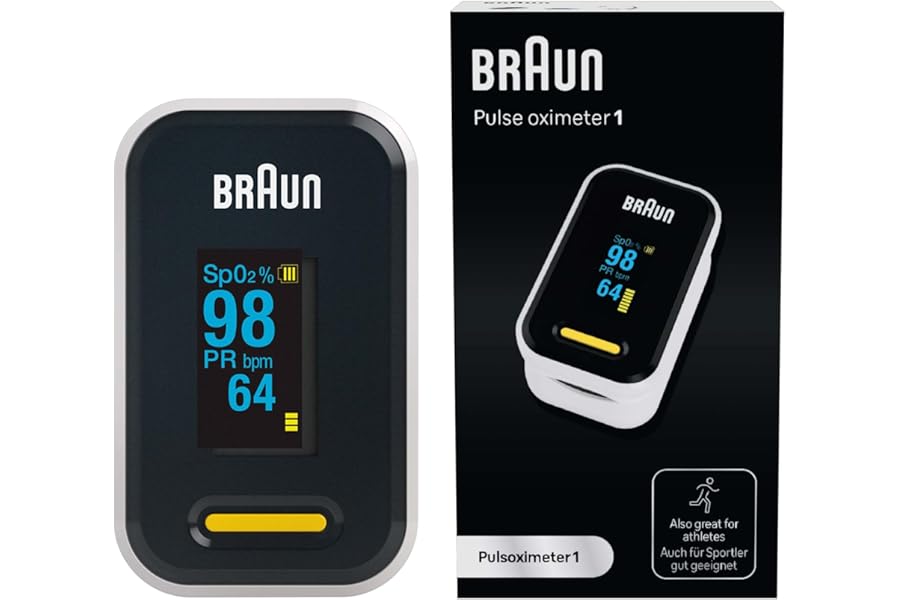 Braun Pulse Oximeter 1 - Accurate Blood Oxygen Finger Monitor - Easy-to-use at Home - For COPD, Pneumonia, Sleep Apnea Sufferers - Great for Athletes- YK-81CEU