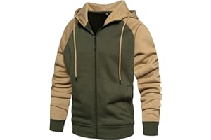 WIRLTTE Mens Hoodies Zip Up Hoodie Patchwork Long Sleeve Fleece Jacket Work Hoodies Winter Warm Hooded Top With Pockets
