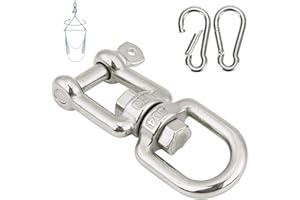 WZYTEU Anneau Pivotant, M8 Crochet Balancoire en Acier Inoxydable 304 + 2 M8 Mousqueton Balancoire pour Chaise Hamac Balançoire Suspendue Sac de Sable Corde D'escalade Capacité de Charge Jusqu'à 300Kg