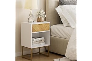 HEYZOEY® Bedside Table with Drawer and Large Shelf, 40cm Wide Nightstand, Modern Bedside Cabinet Table for Bedroom, Living Room, Office (40 x 30 x 60 cm, White)
