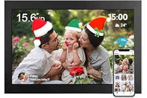TEKXDD Marco de Fotos Digital - 15.6 Pulgadas WiFi Marco Digital de Fotos, 32GB Pantalla Táctil IPS HD Rotación Auto Digital Photo Frame,Comparte Fotos o Videos a Través de la Aplicación Primer día