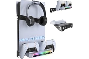 ARIKROII PS5 Wall Kit mit Ladestation, kompatibel mit PS5/PS5 Pro und PS5 Slim Disc und Digital Edition, Mehrzweck-Ladestation mit Multi-Mode-RGB-Leuchten