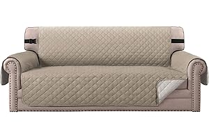 BellaHills Sofa Protectors for Pets/Dogs/Kids Sofa Covers 3 Seater Couch Covers Furniture Protector Covers Soft Quilted with Non Slip Strap Seat Width: 66" | 3 Seater, Khaki/Beige