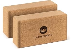 LOTUSCRAFTS Bloc de yoga en liège Supra Grip, brique à l'unité ou lot de 2, fabriqué écologiquement au Portugal, pour le et le pilates, yoga block pur débutants et avancés