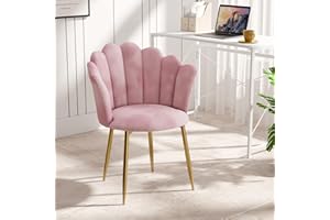JOOLIHOME LIVING Modern Armchair Tub Chair, Velvet Vanity Dressing Table Chair with Curved High Back and Gold Plating Metal Legs for Bedroom, Living Room, Reading Nook, Pink