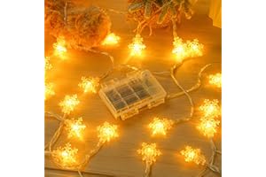 ‎DALUGO Dalugo Lichterkette Außen Batterie, 6M 40 LED Outdoor Lichterketten mit Timer, IP65 Wasserdicht Warmweiß Schneeflocke Lichterkette Batterie Aussen für Weihnachtsdeko, Schlafzimmer,Balkon, Hochzeit