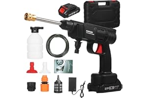 Mulcort Cordless Pressure Washer,21V Electric High Pressure Cleaner 24.5Bar Car Washing Machine 2x1500mAh Lithium Battery Handheld Car Cleaning Device with Foam Bottle Nozzles 5m Water Hose