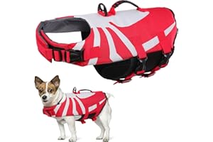 PUMYPOREITY Salvagente per Cani, Cappottino di Salvataggio Cani Giubbotto di Galleggiamento Costume da Bagno Cuccioli Ripstop Lifesaver Dog Vest Life Jacket Ragno per Nuoto, Surf, Conottaggio(Rosso, M)