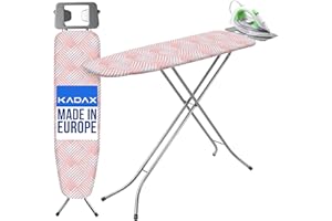KADAX Table à Repasser 110 x 30 cm, Planche à Repasser Pliable avec Housse en Coton, Support pour Fer, Pieds Antidérapants et Hauteur Réglable (Pêche)
