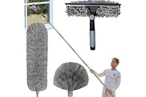 GÉNÉRIQUE Kit de eliminación de polvo de alta alcance, 6 m, con plumero de microfibra de tela de araña, palo telescópico de 1,5 a 4,9 m para ventilador de techo, techo, ventanas, paredes, pantalla