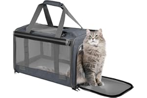 Qoosea Sac de Transport pour Chat Chien Portable, Caisse de Transport Animalerie Respirant et Pliable, Boîte de Transport pour Petit Chien Chat (Gris)