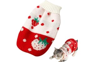 XiXiRan Odzież dla kotów, zima, dla zwierząt domowych, kota, sukienki dla kotów, ubranka słodkie, sweter z dzianiny dla kotów, ciepły kot, truskawkowy, ubranie dla zwierząt domowych