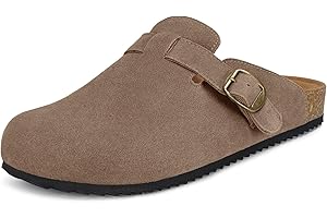 Intini Zuecos y Mules para Hombre Mujer Pantuflas de Piel con Corcho Cerradas Zapatillas de Jardín Sandalias con Hebilla Ajustables Cómoda 36-46