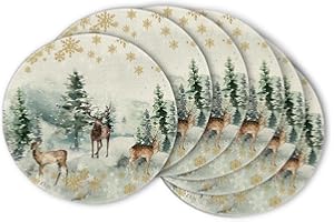 Artoid Mode Juego de 6 manteles individuales redondos con diseño de reno de acuarela, 37 cm, mantel individual lavable para cocina, fiesta