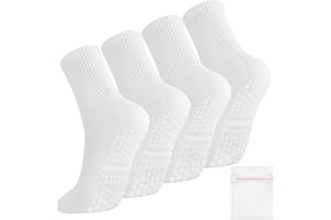 taonganui 4 Paar Pilates Socken Stoppersocken Damen Yoga Socken Rutschfeste Socken Antirutschsocken Damen Anti Rutsch Grip Socks für Damen Pilates, Yoga, Tanz, Ballett (Weiße)