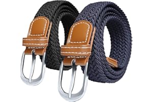 SWAUSWAUK Women's Belts x 2 pcs - Elastic Belt Women, Ladies Belts for Jeans & Pants, Slender Canvas Belt, One Size & 2.5 cm Wide