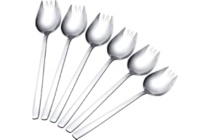 NEWELLSAIL 6 Piezas Cuchara Tenedor de Acero Inoxidable 2 en 1 Tenedor-cuchara 7.3 Pulgadas Tenedores de Ensalada de Mango Largo para Casa, Camping, Viajar (Plata)