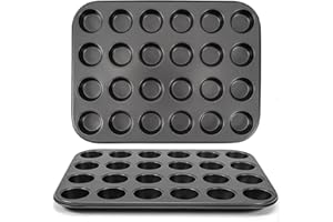 YIKKI Teglia Muffin, Mini Carbonio Stampi per Muffin, Antiaderente Acciaio Stampo Muffin, Confezione da 2, Grigio