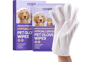 HICC PET Gants Nettoyants Lingettes pour Chien et Chat - Serviettes à l'huile de Coco Hypoallergéniques - Soin du Corps, Fourrure, Yeux, Oreilles et Visage (6 unités, sans Parfum)