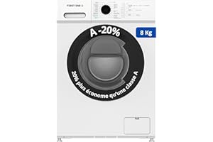Lave-linge frontal FIRST ONE FLL81400WH - 8 Kg - 1400 tr/mn - 16 programmes - Eco - Intensif - Rapide – Très Faible conso - Classe A-20%